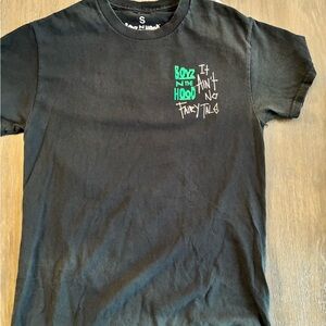 Black Graphic T-Shirt with Green and White Text